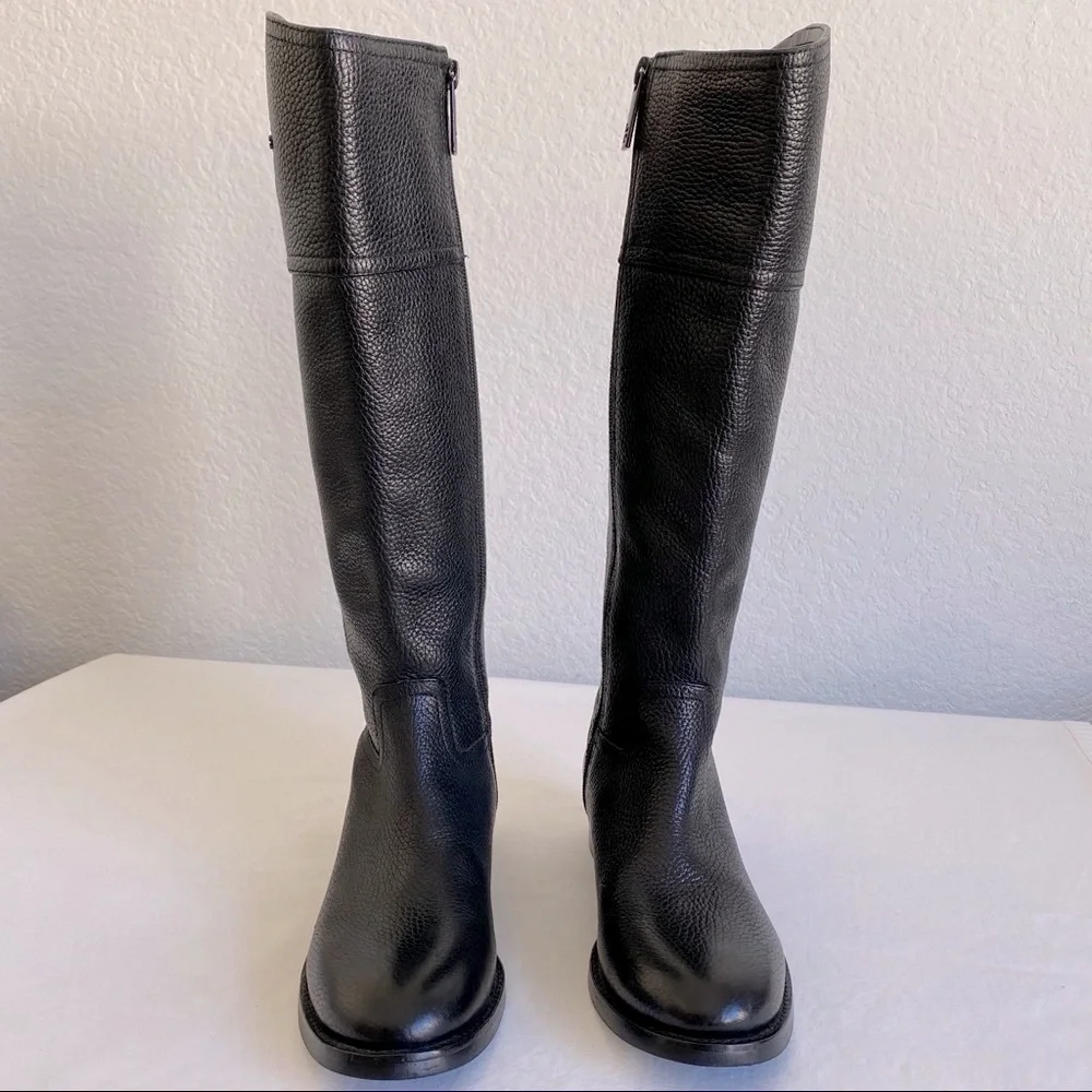 Tory Burch Kiernan logo Riding Leather Boots Black